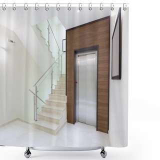 Personality  Elevator And Stairs In Modern Building Shower Curtains