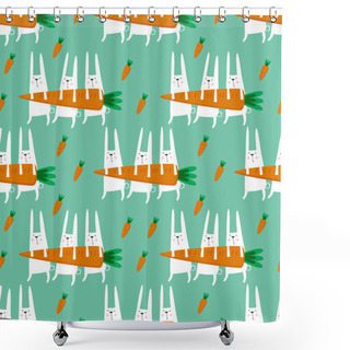 Personality  Seamless Vector Pattern With Rabbits And Carrots.  Shower Curtains