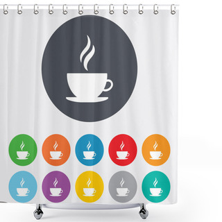 Personality  Coffee Cup Sign Icon. Hot Coffee Button. Shower Curtains