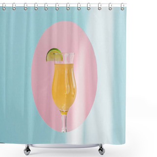 Personality  Fresh Yellow Lemonade With Lime In Pink Circle On Blue Background In Sunlight Shower Curtains