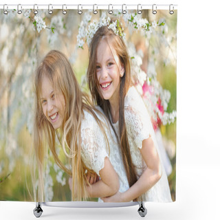 Personality  Portrait Of Two Little Girls Girlfriends Spring Shower Curtains