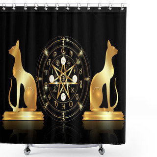 Personality  Wiccan Symbol Of Protection. Set Of Mandala Witches Runes And Golden Cats, Mystic Wicca Divination. Old Ancient Occult Symbols, Earth Zodiac Wheel Of The Year Wicca Astrological Signs, Vector Isolated Shower Curtains