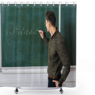 Personality  Male Teacher In Formal Wear Writing Equation On Chalkboard In Maths Class Shower Curtains
