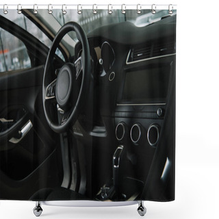 Personality  Black Steering Wheel Near Manual Transmission In Luxury Car  Shower Curtains