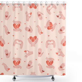 Personality  Hands And Hearts Seamless Vector Pattern Shower Curtains