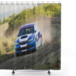 Personality  Rally Car In Action Shower Curtains
