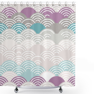 Personality  Seigaiha Literally Means Wave Of The Sea. Seamless Pattern Abstract Scales Simple Nature Background Japanese Circle Light Blue Gray Beige White Pink Lilac Colors. Vector Shower Curtains