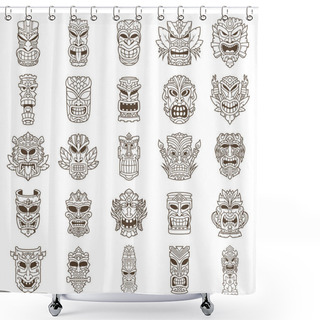 Personality  Tiki Head Line Art Set Shower Curtains