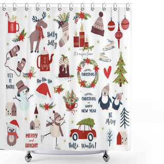 Personality  Christmas And New Year Set. Cartoon Vector Illustration Shower Curtains