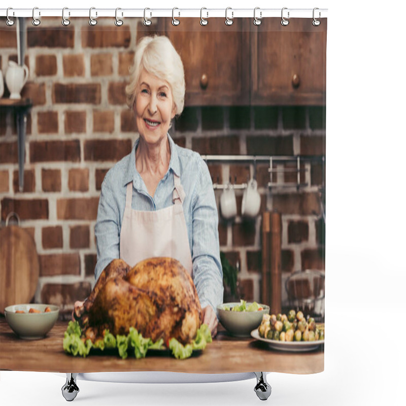 Personality  woman with delicious turkey shower curtains