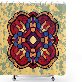 Personality  Vintage Vector Four Sided Symmetrical Mandala Pattern With Blots. Shower Curtains