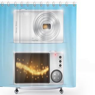 Personality  Digital Compact Photo Camera. Vector Shower Curtains