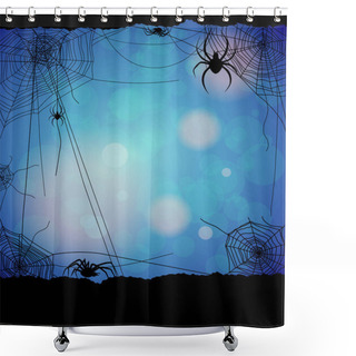 Personality  Spiders And Web On Blue Shower Curtains