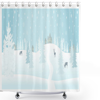 Personality  Little Town Covered In Snow Shower Curtains