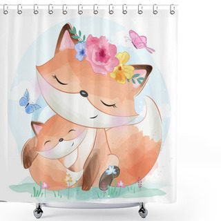 Personality  Cute Foxy Mother And Baby Illustration Shower Curtains