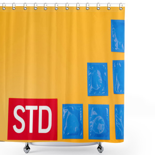 Personality  Top View Of Packs With Condoms Near Std Lettering Isolated On Orange  Shower Curtains