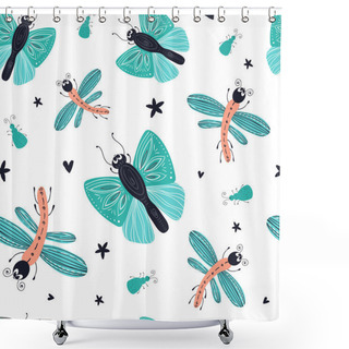 Personality  Vector Cartoon Bugs Shower Curtains