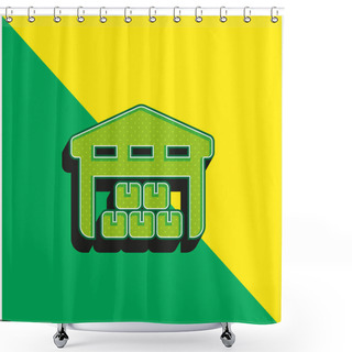 Personality  Boxes Piles Stored Inside A Garage For Delivery Green And Yellow Modern 3d Vector Icon Logo Shower Curtains