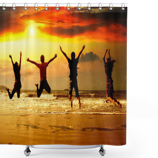 Personality  Young People Silhouette In The Beach Shower Curtains