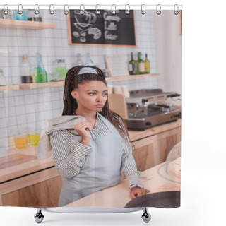Personality  Barista With Towel On Shoulder Shower Curtains