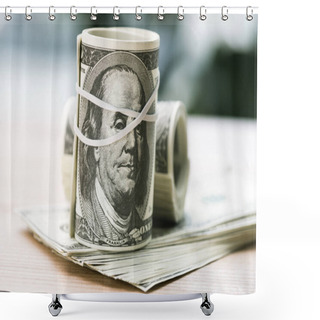 Personality  Rolled Dollar Banknotes Shower Curtains
