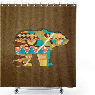 Personality  Bear Decorative Ornament. Silhouette Of Animal With Colourful Pattern Shower Curtains