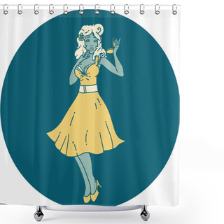 Personality  Iconic Tattoo Style Image Of A Pinup Surprised Girl Shower Curtains