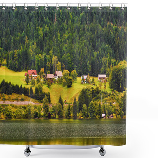 Personality  House On The Bank Of Lake Shower Curtains