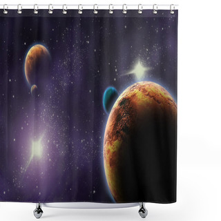 Personality  Planets In Deep Dark Space. Abstract Illustration Of Universe. Shower Curtains