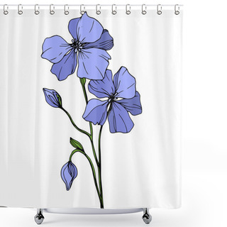 Personality  Vector Blue Flax Floral Botanical Flower. Wild Spring Leaf Wildflower Isolated. Engraved Ink Art. Isolated Flax Illustration Element On White Background. Shower Curtains