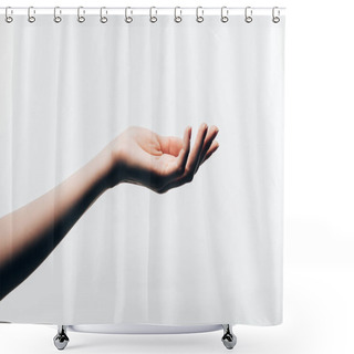 Personality  Cropped Shot Of Female Hand With Perfect Skin Isolated On White Shower Curtains