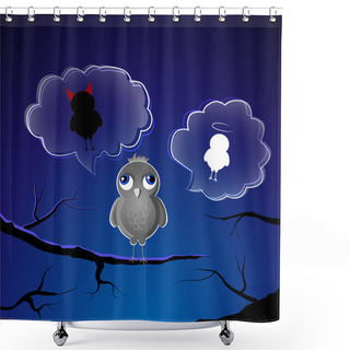 Personality  Funny Little Sparrow On A Branch Choose Good Or Evil Side Shower Curtains