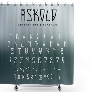 Personality  Celtic Or Runic Typeface With Uppercase Letters, Numbers And Additional Symbols. Slub Serif Font Perfect For Headers, Games Or Metal Albums. Shower Curtains