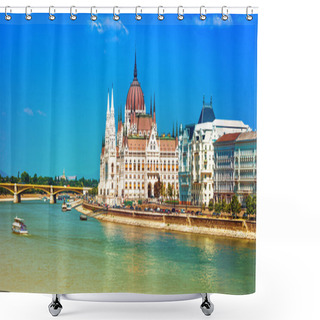 Personality  European Landmarks - View Of Parliament In Budapest, Hungary Shower Curtains