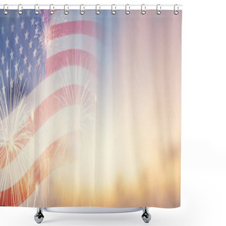 Personality  Celebration Colorful Firework On America Flag Pattern On Sky Background, Red Blue White Strip Concept For USA 4th July Independence Day, Symbol Of Patriot Freedom And Democracy In Memorial Day Festive Shower Curtains