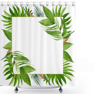 Personality  Palm Beach Tree Leaves Jungle Botanical. Watercolor Background Illustration Set. Frame Border Ornament Square. Shower Curtains