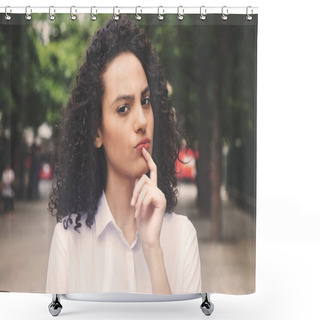 Personality  Thinking Caribbean Woman In A Park In Vintage Warm Cinema Look Shower Curtains