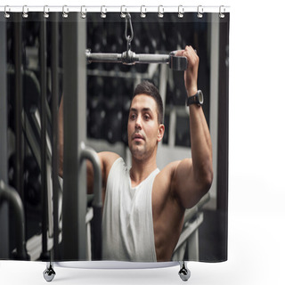 Personality  Persistent Serious Man Training In A Gym Shower Curtains