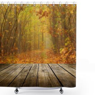 Personality  Table With Autumn Background Shower Curtains