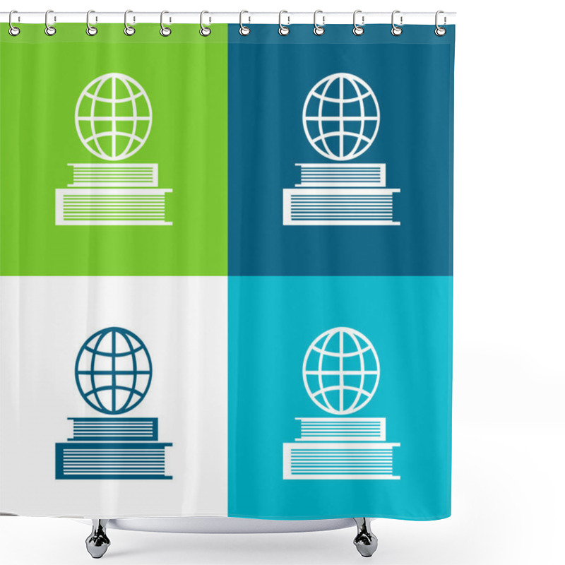 Personality  Book And Earth Grid On Top Flat four color minimal icon set shower curtains