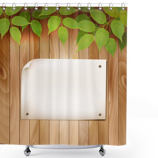 Personality  Natural Wooden Background With Leaves And A Blank Piece Of Paper Shower Curtains
