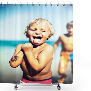 Personality  Funny Boy Makes The Tongue On The Beach Shower Curtains
