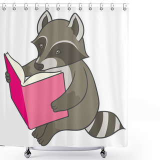 Personality  Cartoon Raccoon Reading A Big Book Shower Curtains
