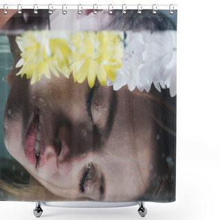 Personality  Close Up Of Young Woman Diving Underwater With Closed Eyes Shower Curtains
