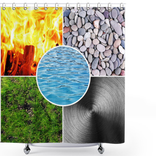 Personality  Collage Of Feng Shui Destructive Cycle With Five Elements (water, Wood, Fire, Earth, Metal) Shower Curtains