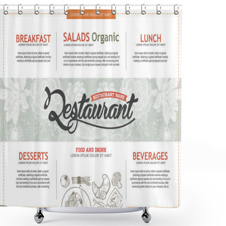 Personality  Vector Vintage Food Design Template. Menu Restaurant Brochure. Shower Curtains