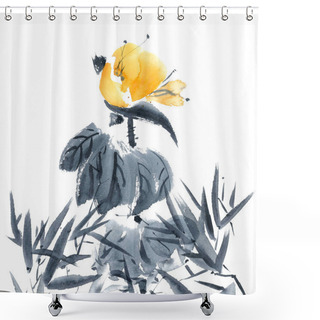 Personality  Lotus Bud And Bamboo. Flowers Illustration.. Shower Curtains