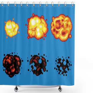 Personality  Pixel Art Video Game Explosion Animation Vector Frames Shower Curtains