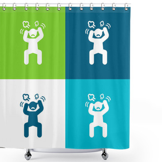 Personality  Angry Man Flat Four Color Minimal Icon Set Shower Curtains