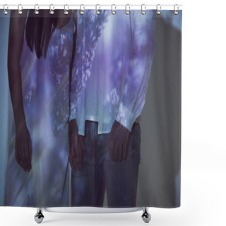 Personality  Cropped View Of Couple Standing Near Each Other In Darkness In Light And Holding Hands  Shower Curtains
